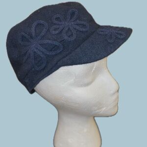 Navy Blue Floral Wool Cap